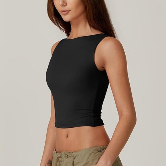🖤✨ Black Open Back Boat Neck Crop Top | Size Small | NWT ✨🖤 - Picture 5 of 6